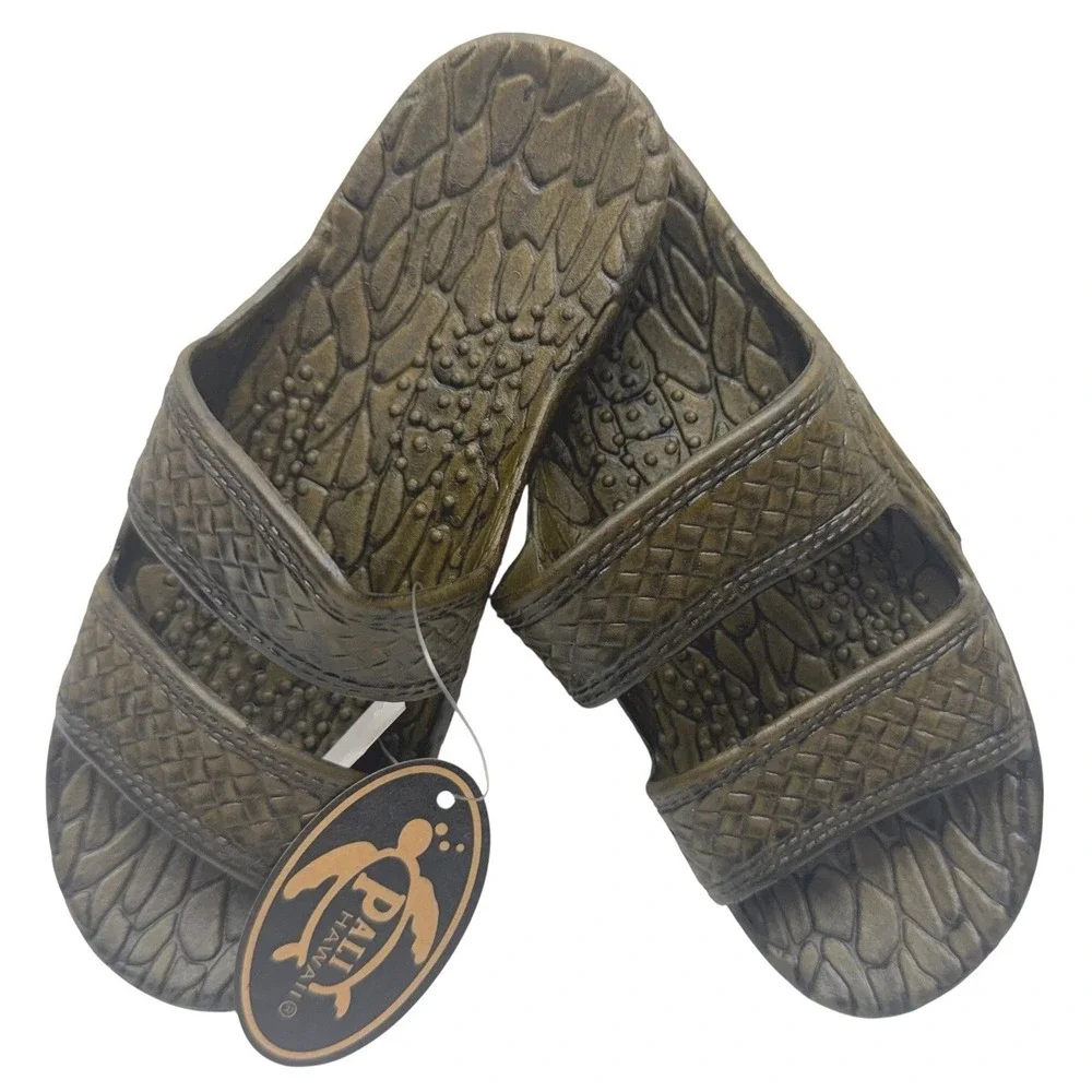 Pali‎ Hawaii Sandals Slides Rubber Textured Brown Size: Youth 3 - 3.5 / Women 5