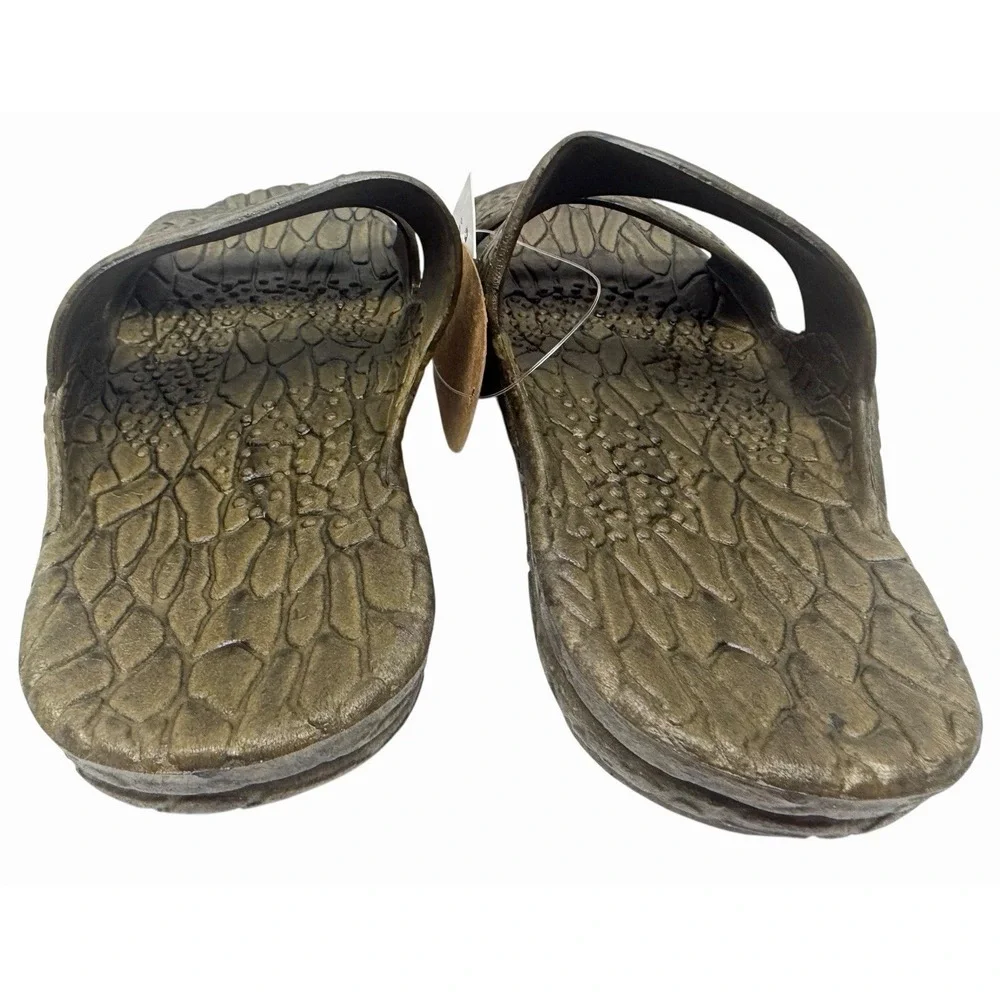 Pali‎ Hawaii Sandals Slides Rubber Textured Brown Size: Youth 3 - 3.5 / Women 5