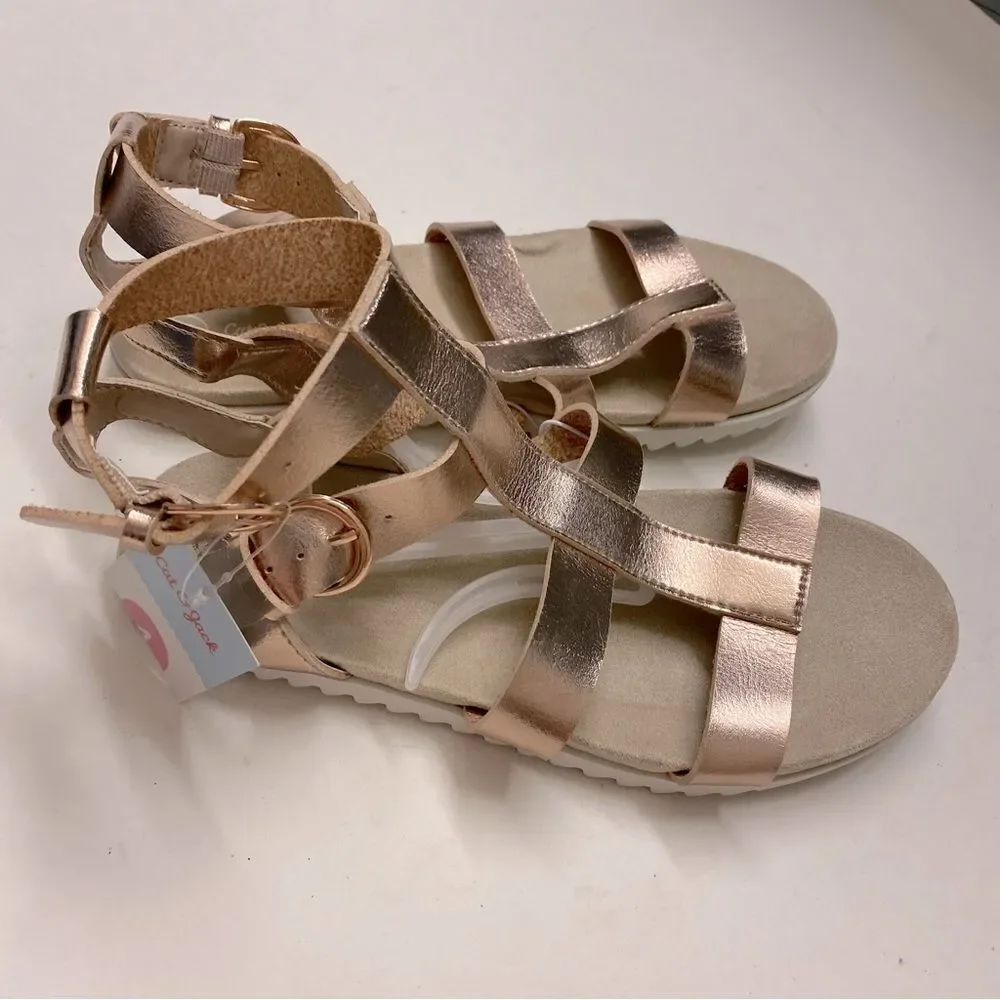 Cat & Jack Girls' Ellie Gladiator Sandals rose, gold metallic big girls size 4