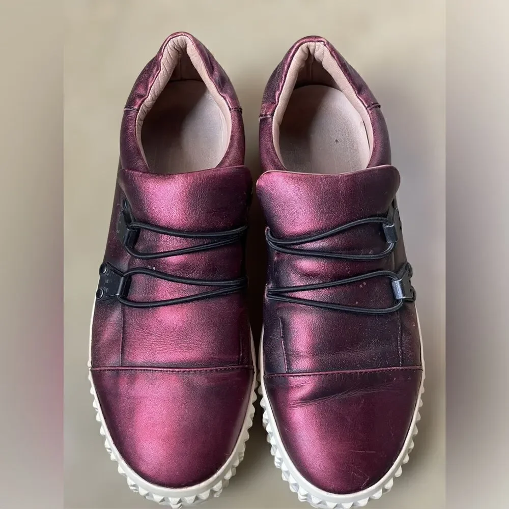 Frye Metallic Reddish/Purple Leather Upper Slip On Chunky Platform Shoes(37/6.5)