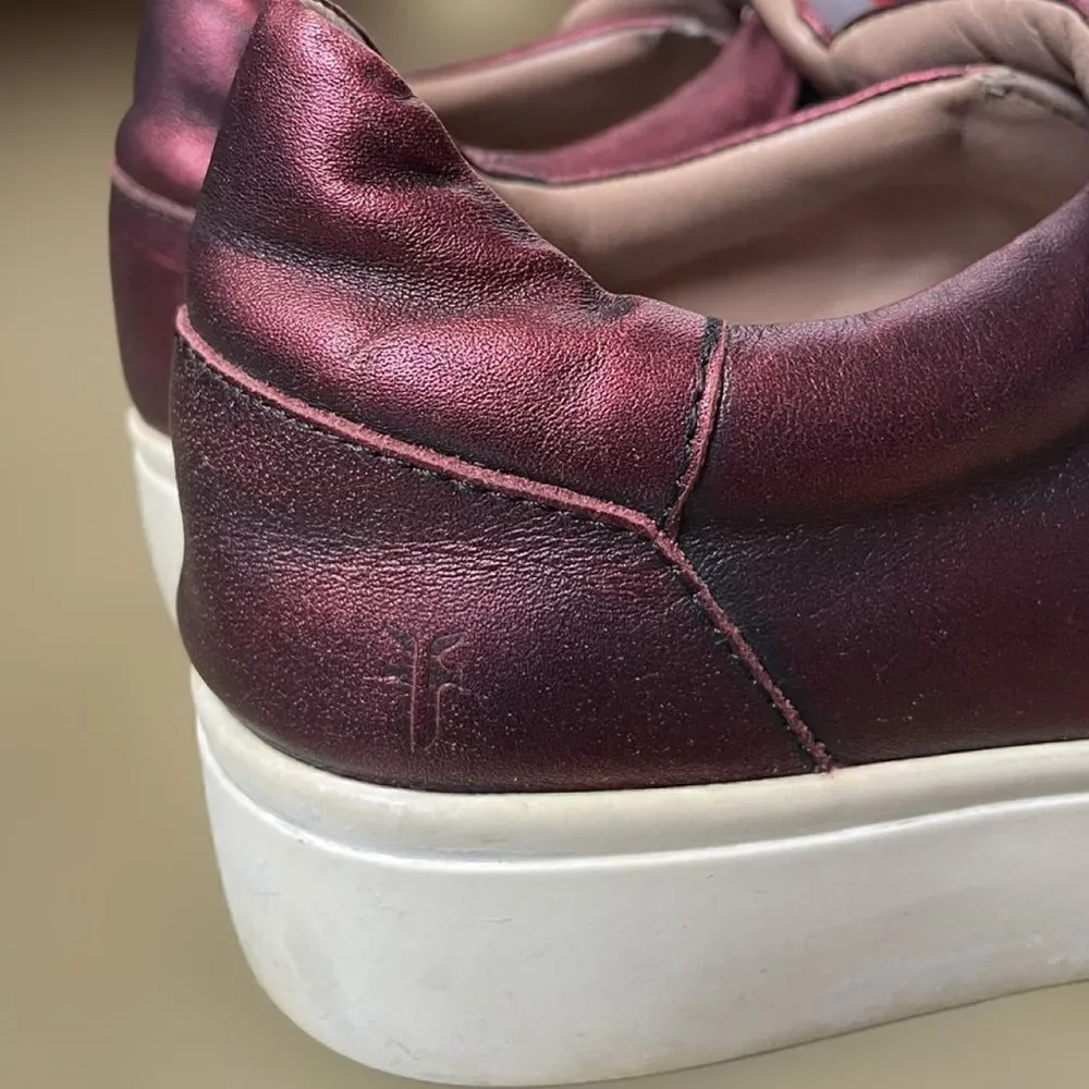 Frye Metallic Reddish/Purple Leather Upper Slip On Chunky Platform Shoes(37/6.5)