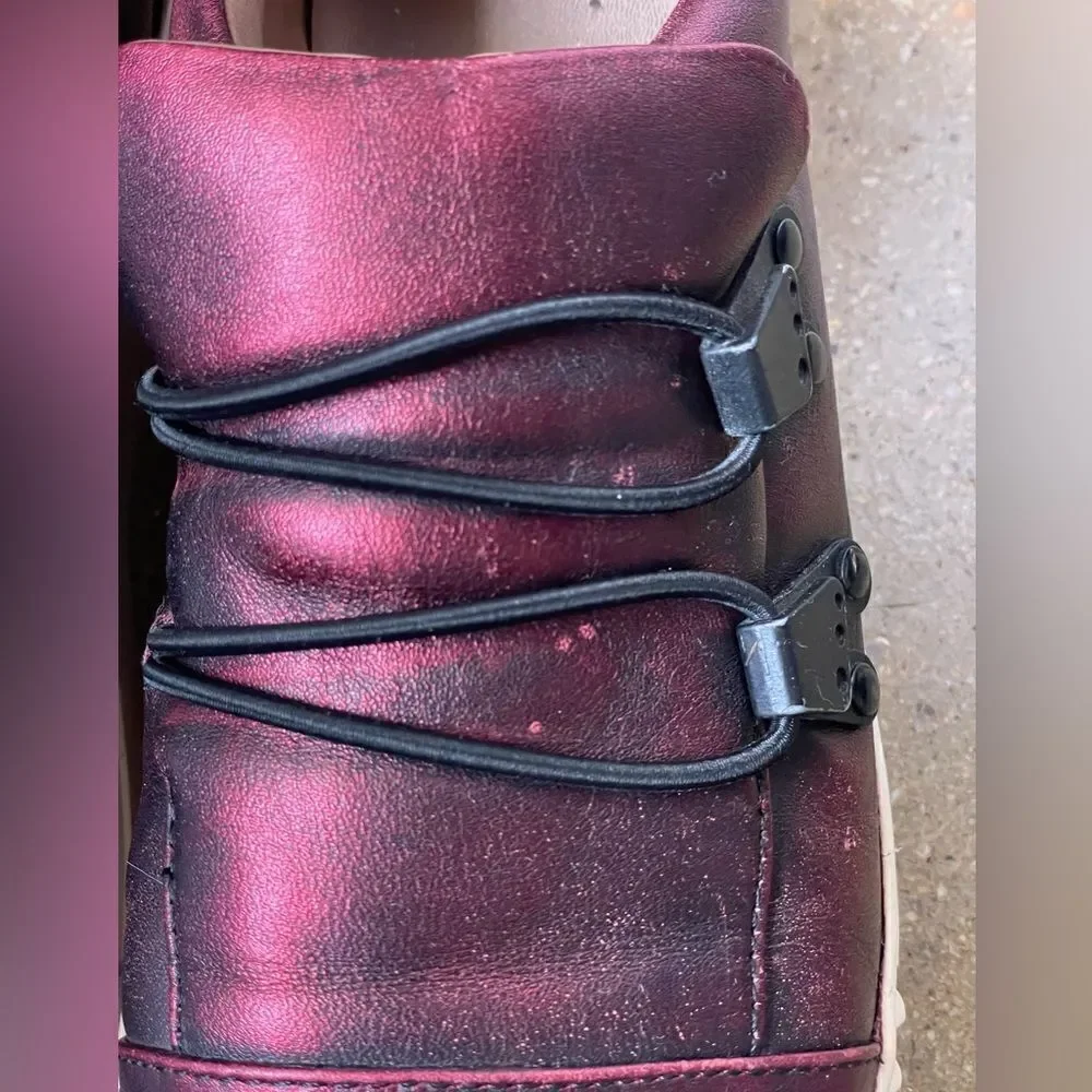 Frye Metallic Reddish/Purple Leather Upper Slip On Chunky Platform Shoes(37/6.5)