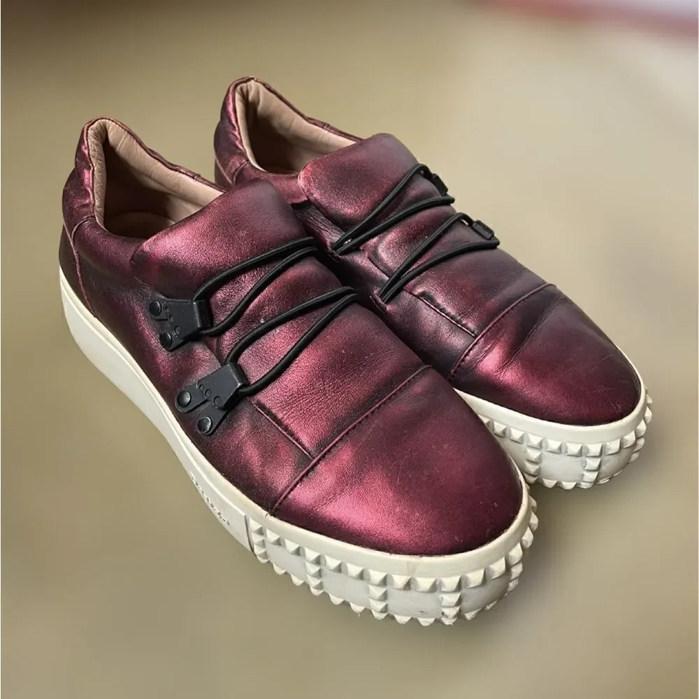 Frye Metallic Reddish/Purple Leather Upper Slip On Chunky Platform Shoes(37/6.5)