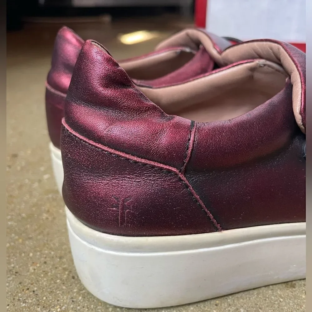 Frye Metallic Reddish/Purple Leather Upper Slip On Chunky Platform Shoes(37/6.5)