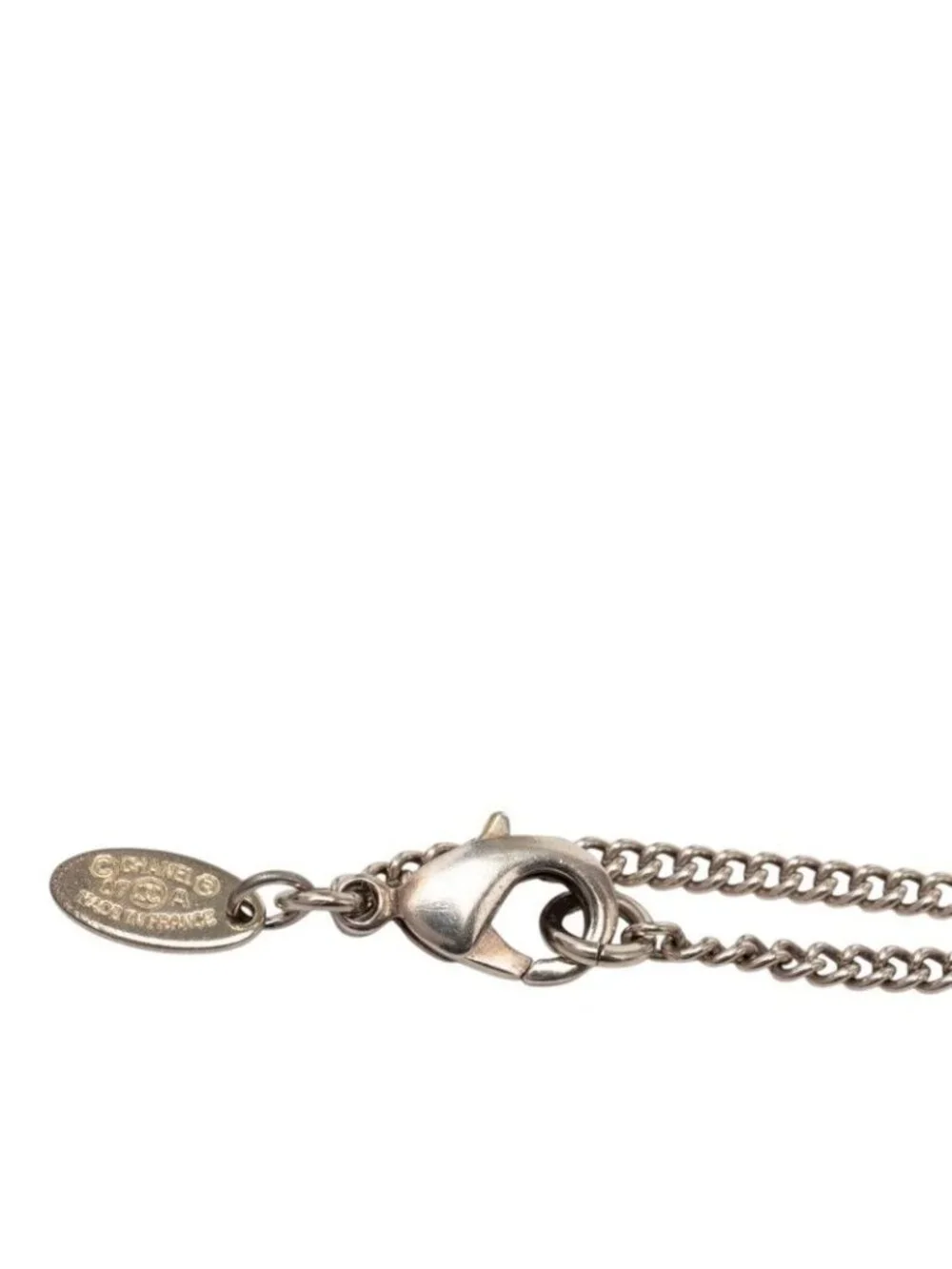 Chanel CC Logo Chain Pendant 07 Silver Metal Rhinestone