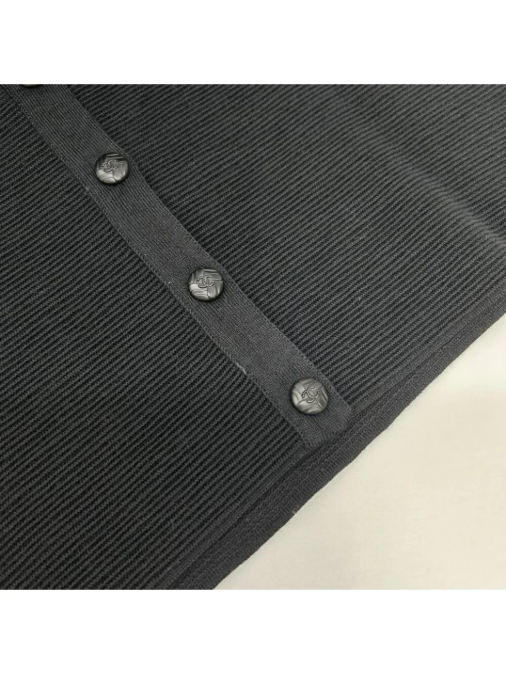 Chanel Black CC Button Knit Sweater 40
