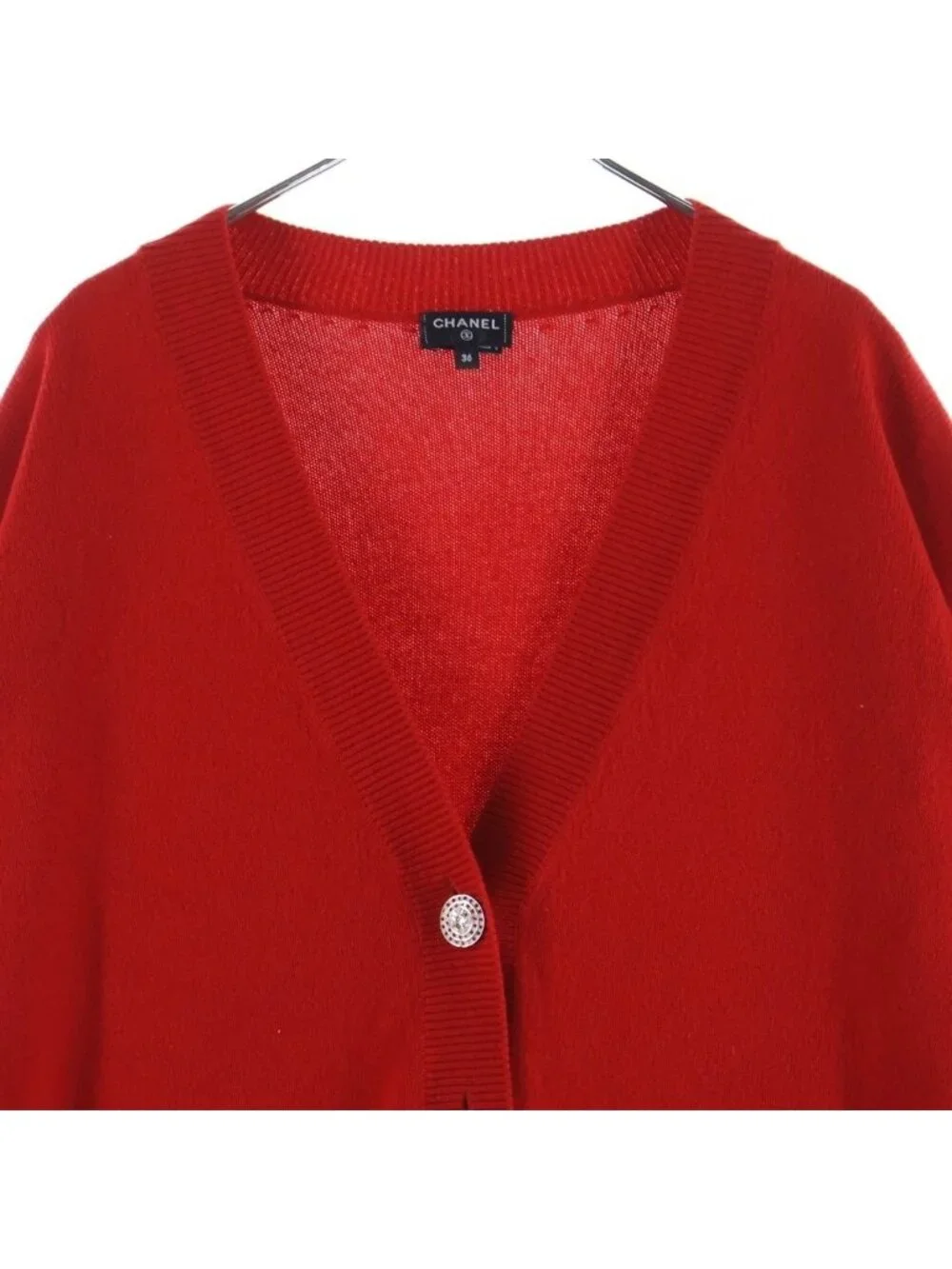 Chanel Cashmere Knit Cardigan Coco Bijou Button Red 36