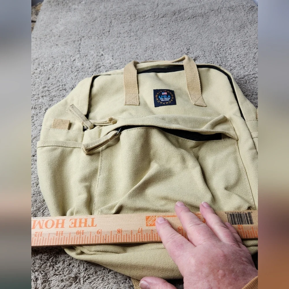 BAIYIRONG BACKPACK Tan Canvas Multipocket Backpack With Straps