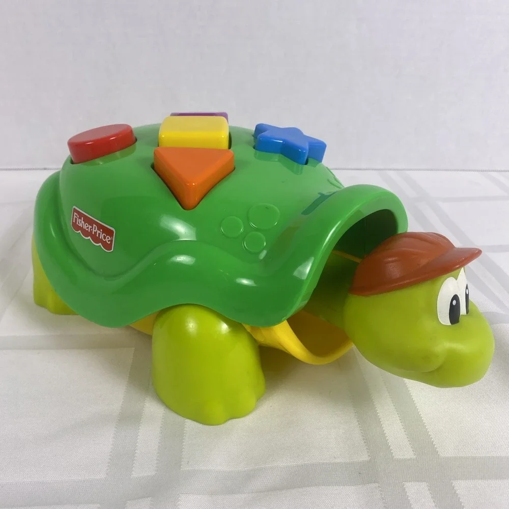 Vintage 2002‎ Fisher Price Tappy the Green Turtle Shape Press Baby Toy
