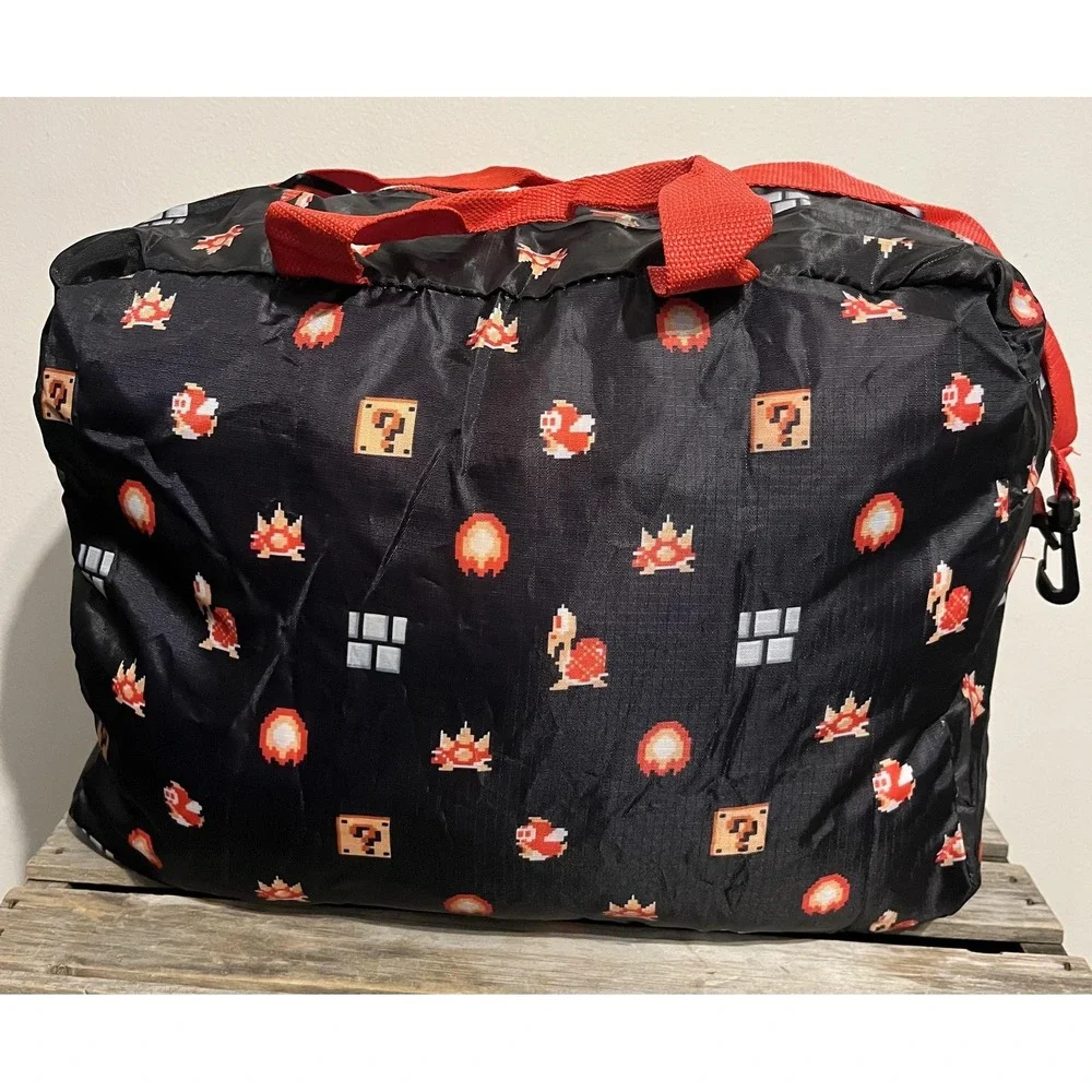 Nintendo Super Mario Bros Duffel Bag Travel Gym Black Red‎ CultureFly Shoulder