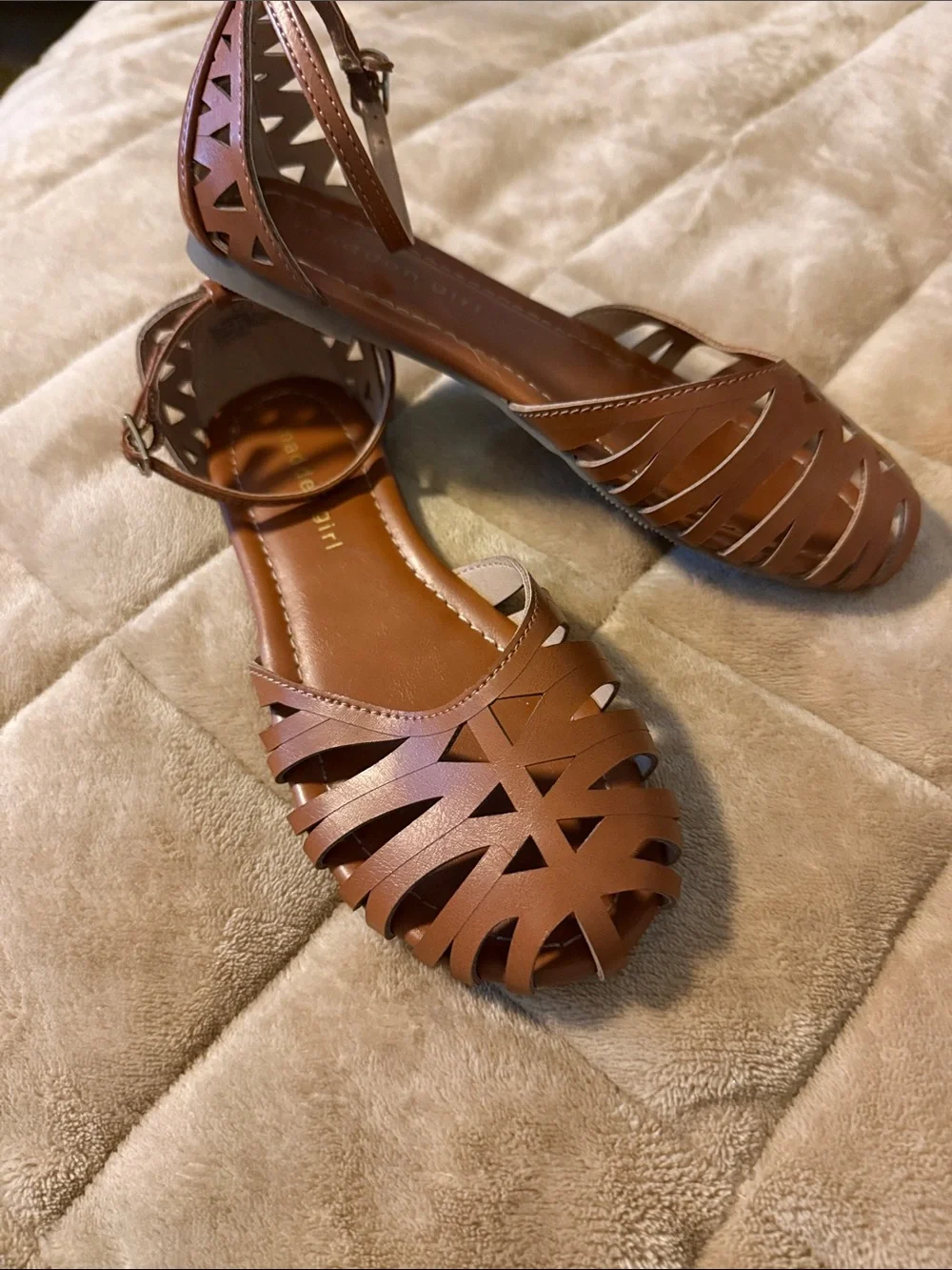 Madden Girl Brown huarache style Cutout Ankle-Strap Flats