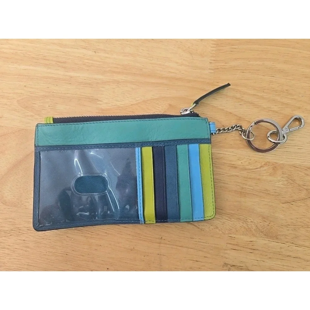 ILI New York Genuine Leather Keychain Zip ID‎ Card Case With RFID