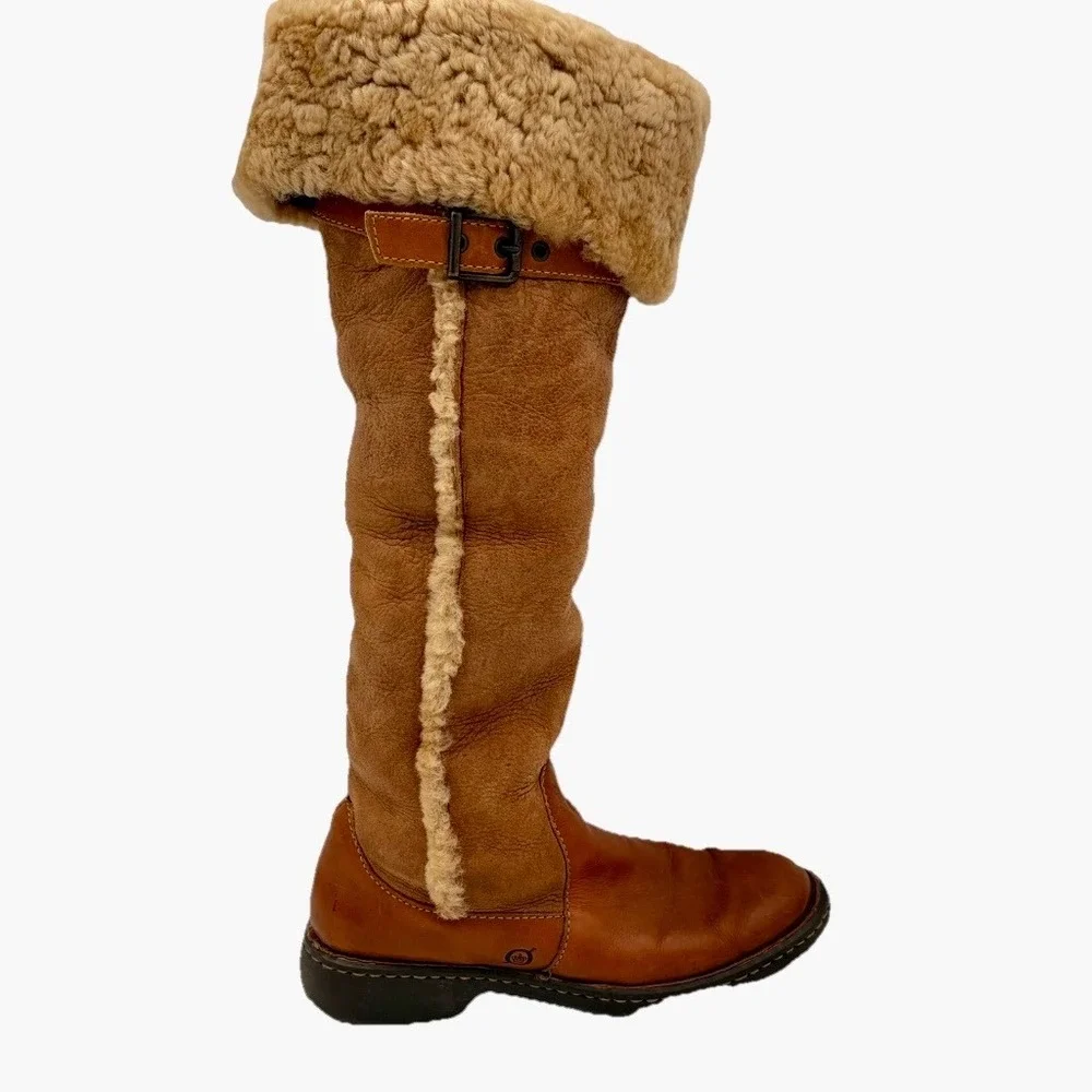 Born Oakdale Tall Boots‎ Brown Leather Shearling Sherpa Riding Knee High 7.5