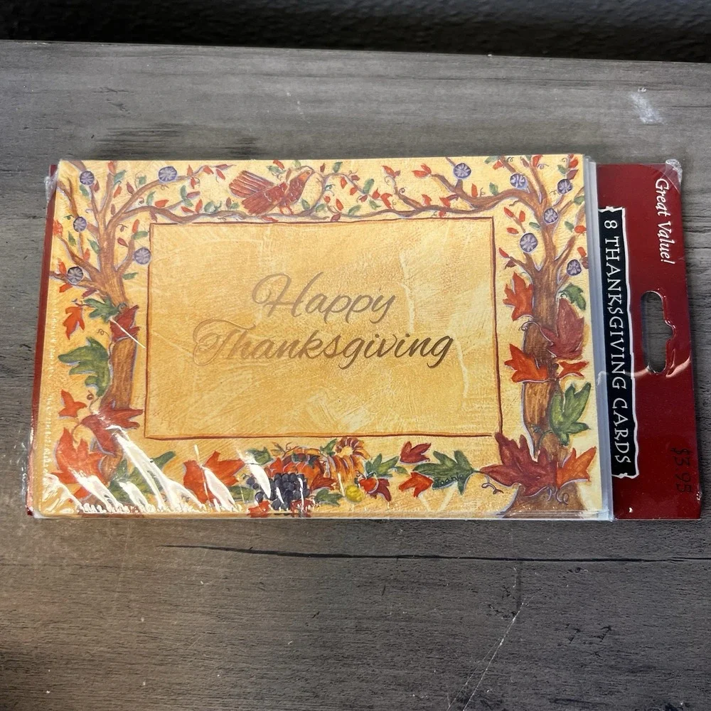 Vintage Gibson Thanksgiving Cards 8ct Sealed Fall Leaves Turkey Pumpkins USA‎