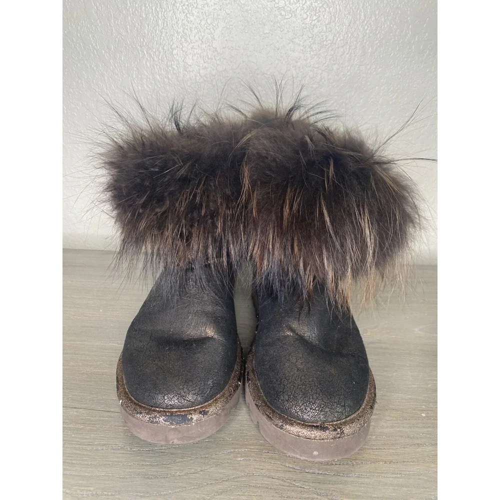 Rebecca White Womens Bronze/Brown Metallic Fur Trimmed‎ Ankle Winter Boots Sz 38