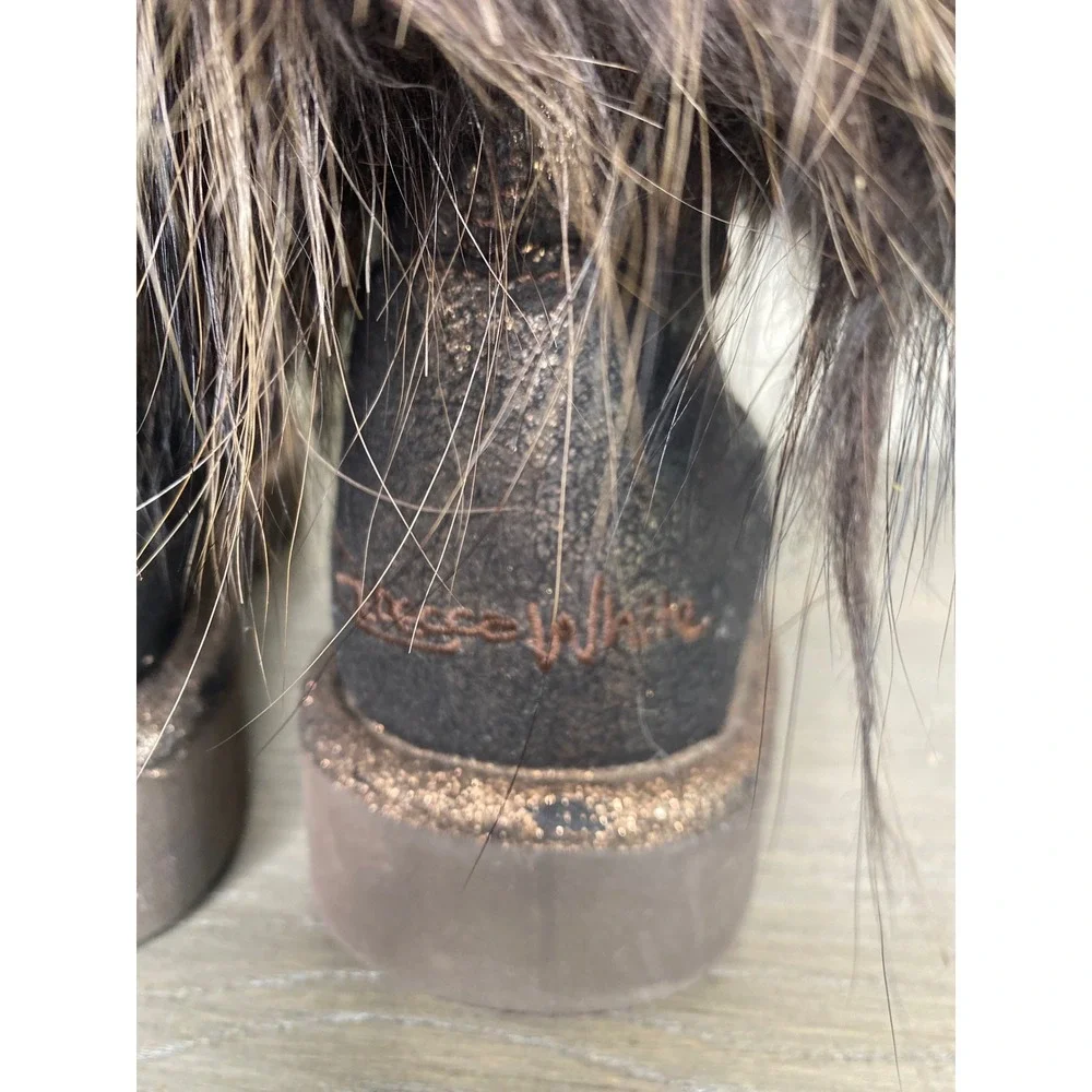 Rebecca White Womens Bronze/Brown Metallic Fur Trimmed‎ Ankle Winter Boots Sz 38