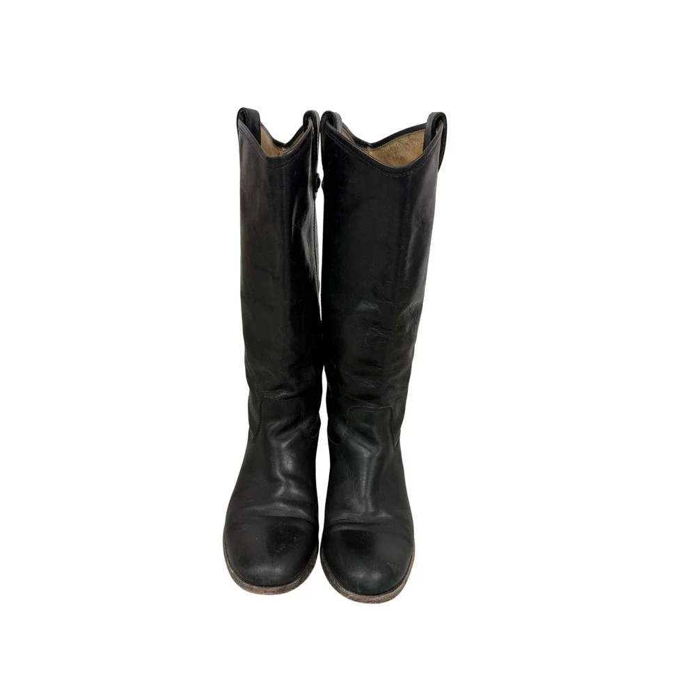 Frye Melissa Button Black Leather Tall Boots Extended Calf 77167 Womens 9 B