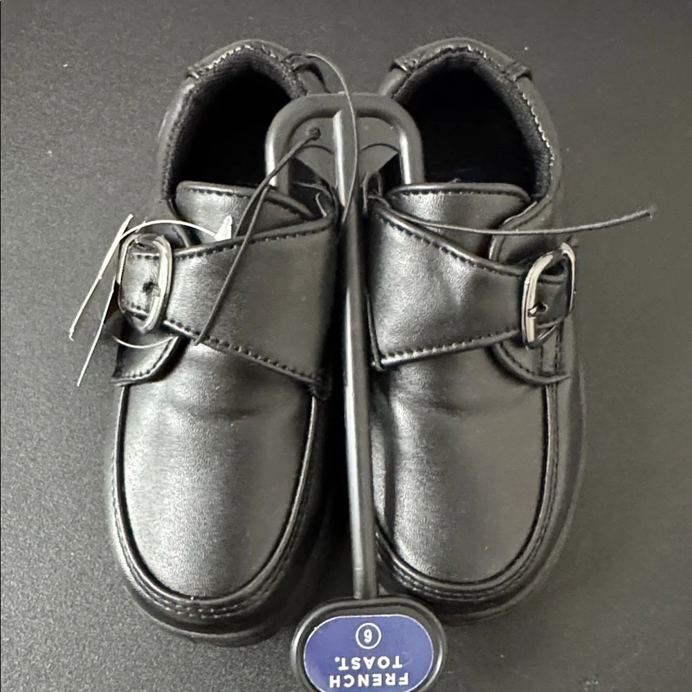French Toast Black Boys School Shoes with Velcro Buckle Toddler Size 6 New NWT