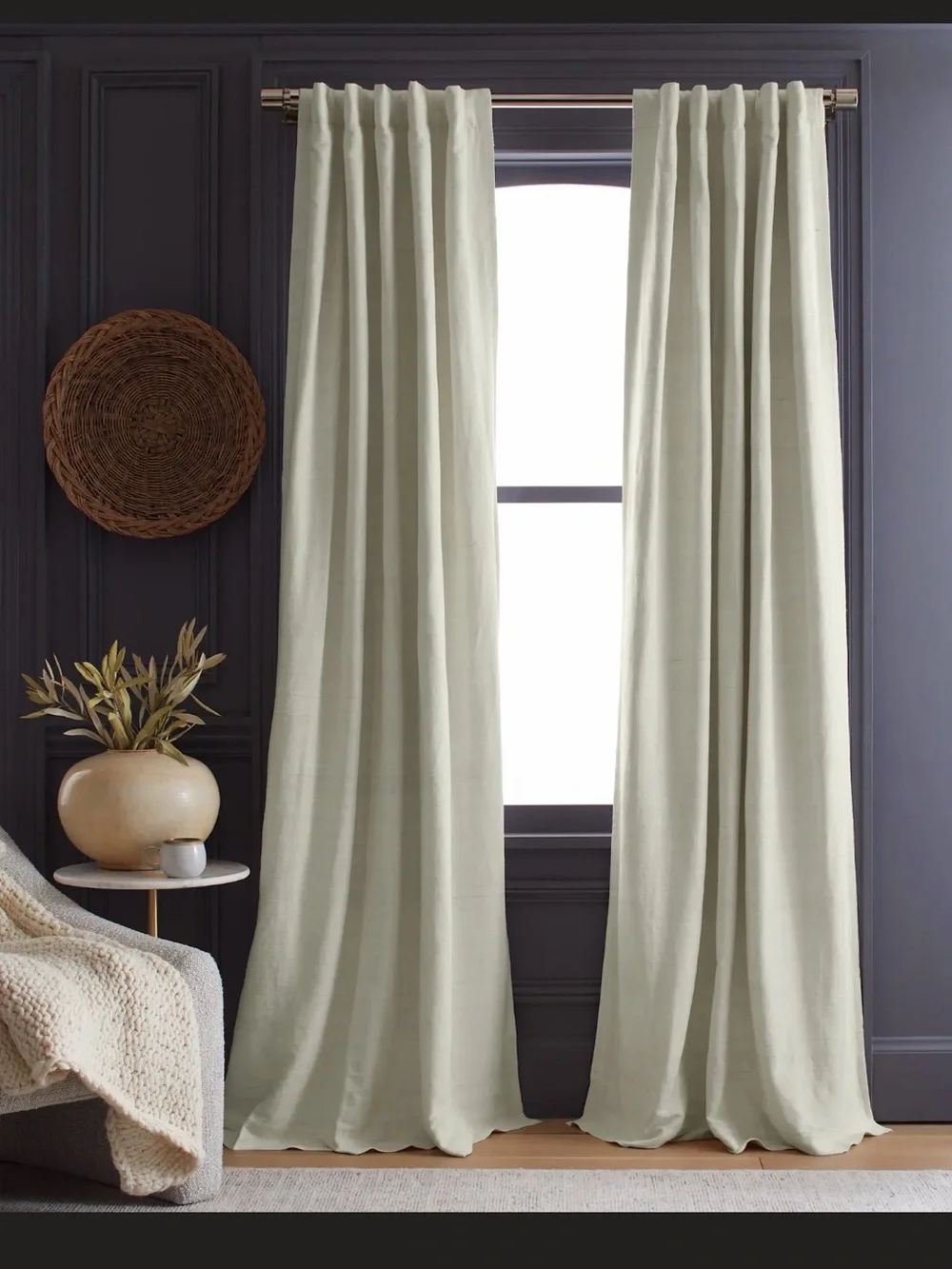 Quince Raw Silk Room Darkening Curtain Panel - Ivory