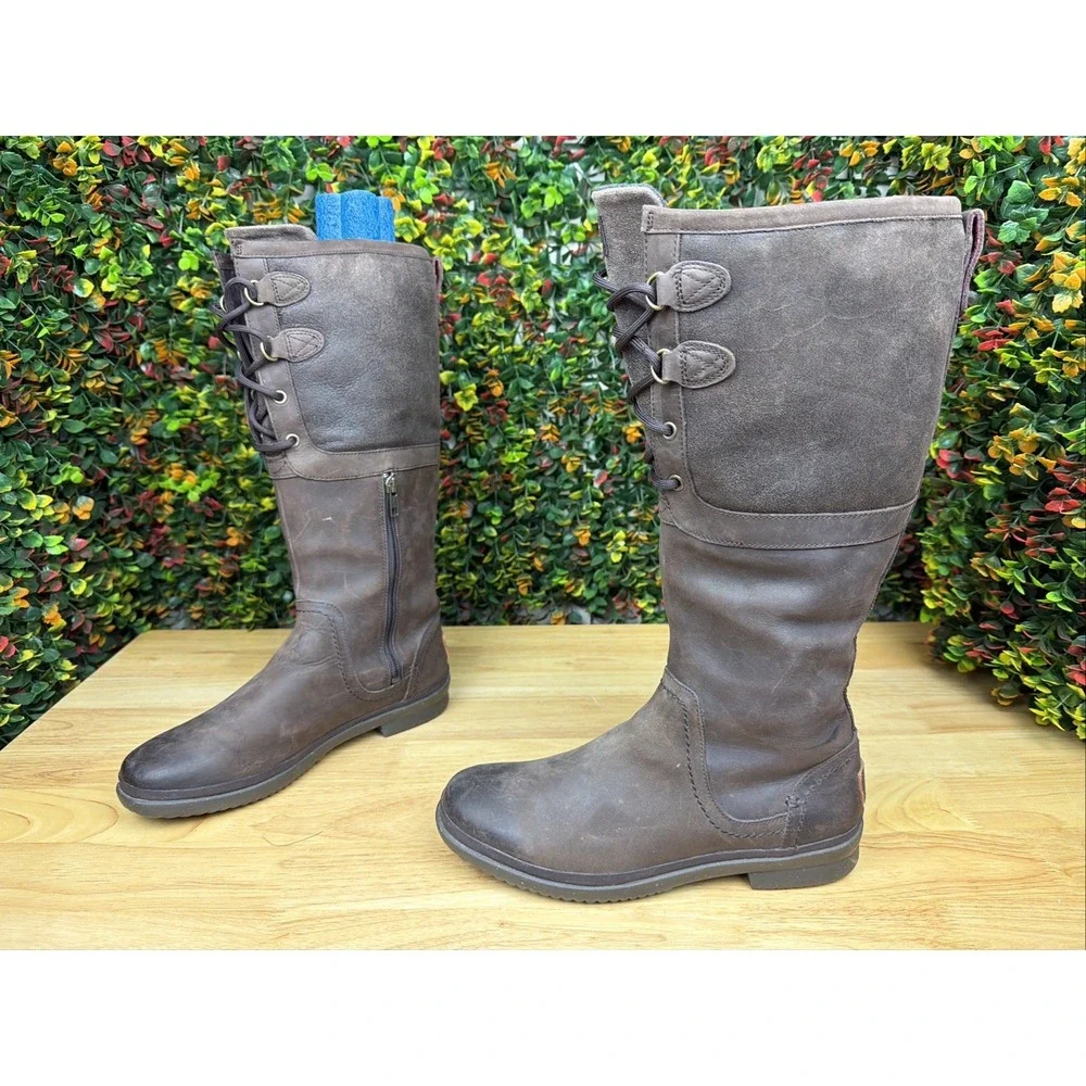 UGG ELSA Winter‎ WATERPROOF Boots Shoes Sherpa Interior Leather Brown Women's 9