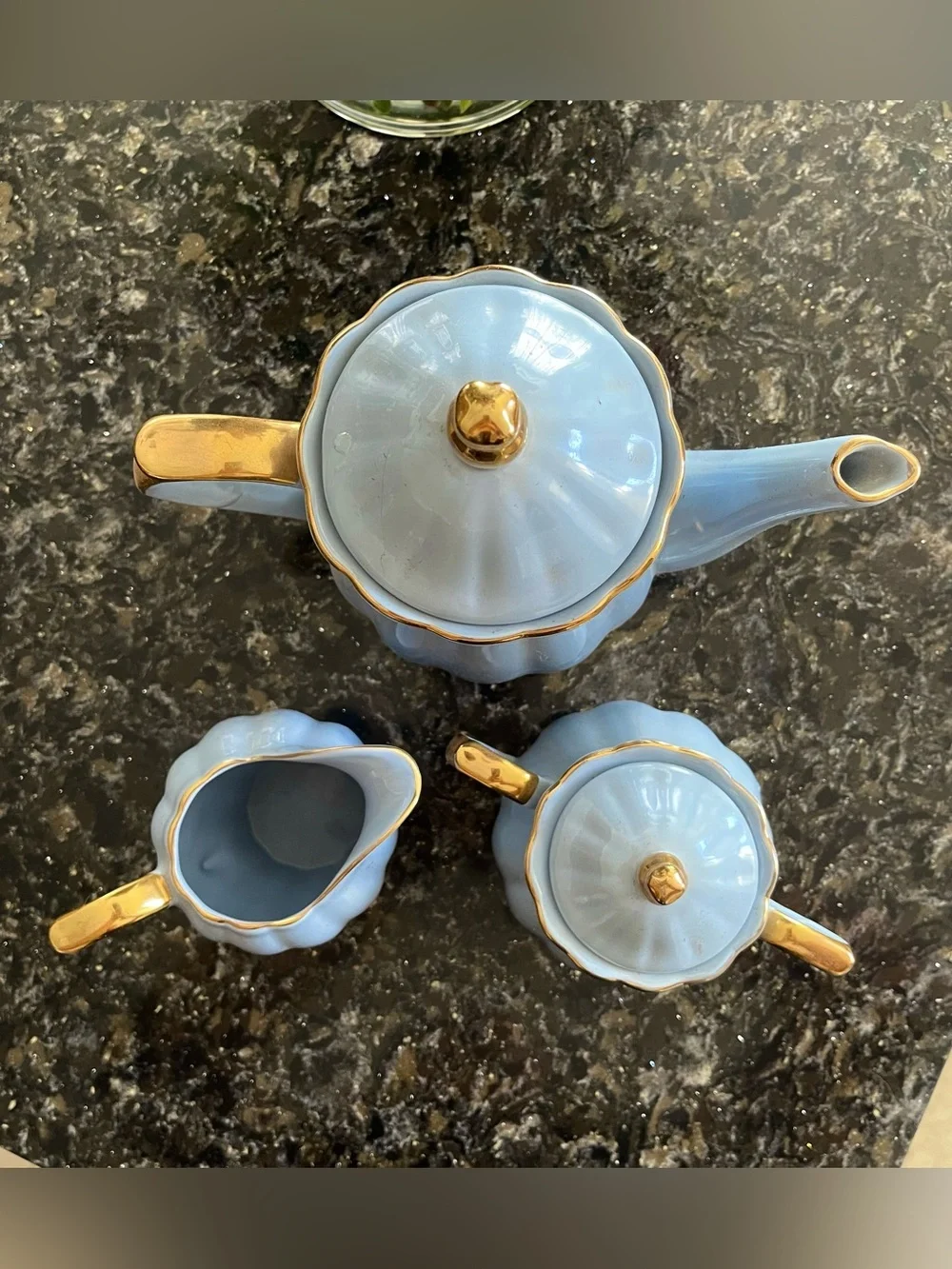 🦋NwOT🦋 Grace Blue Porcelain Coffee & Tea Set with Gold Trim - 3 Piece