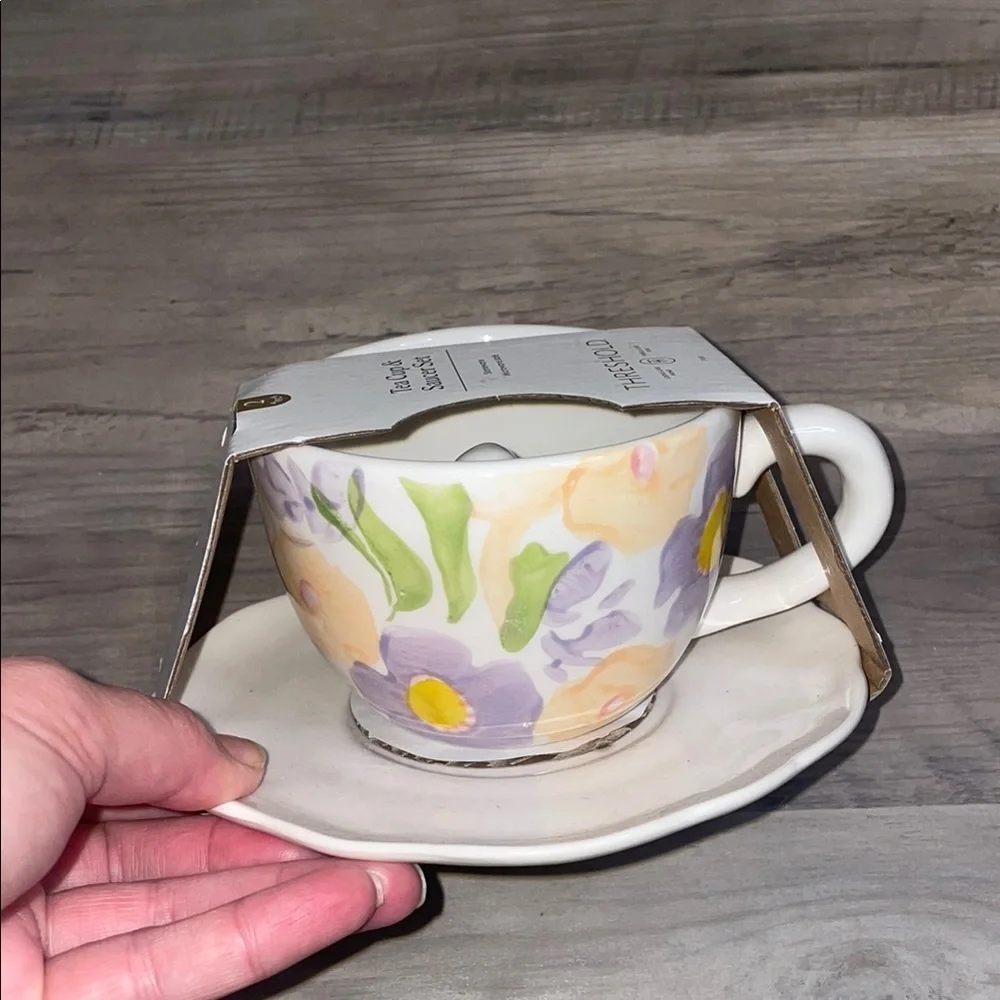 Threshold tea cup saucer set floral bunny spring cream purple pink NEW