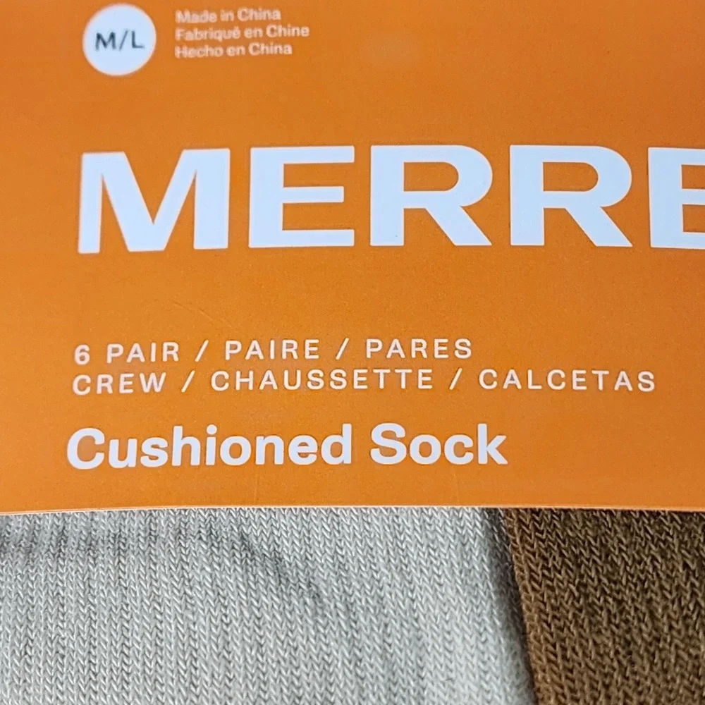 MERRELL All Purpose Cushioned Crew‎ Socks 6 Pair M/L M 9-12 W 10-13 Multicolor
