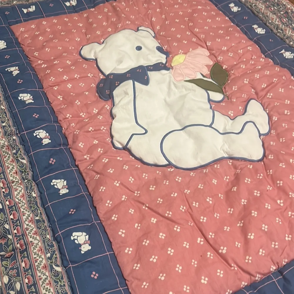 Vintage Ellen Miklas Bear Childrens Baby Quilt Lap Throw  Applique  37x46