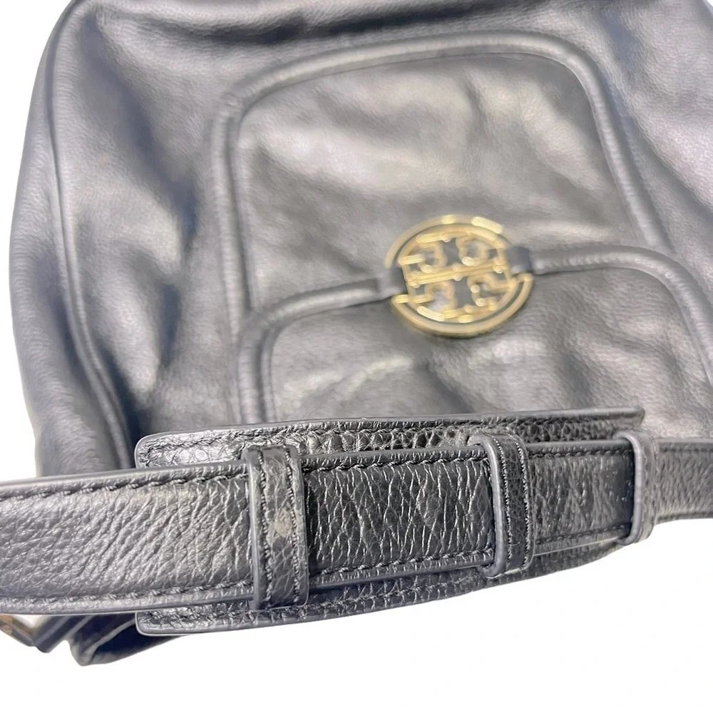 Tory Burch Black Pebble Leather Amanda Flat‎ Hobo Bag