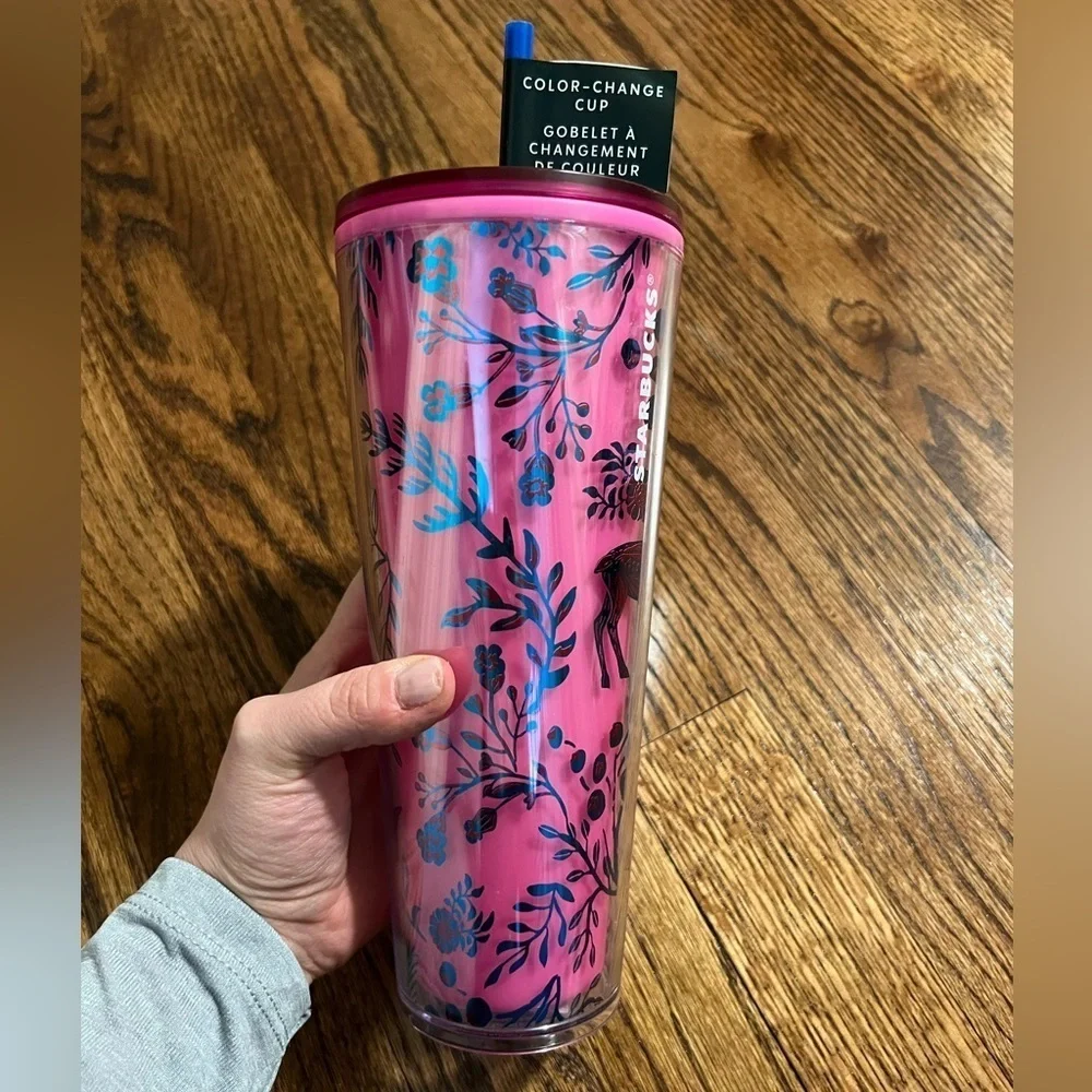 NEW Starbucks | 2022‎ Holiday Pink Color Changing Winter Woodland Floral Tumbler