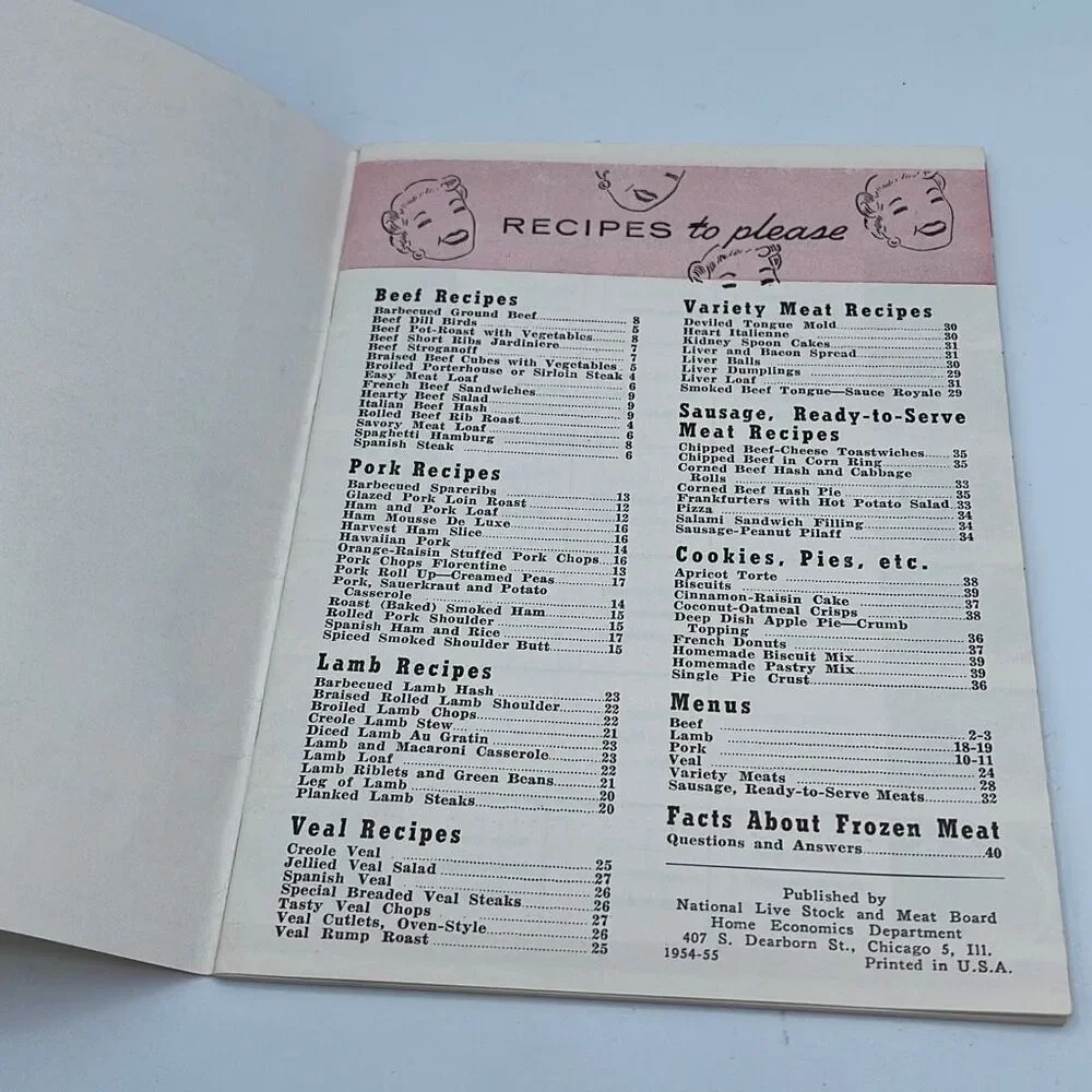 cookbook menu 1954