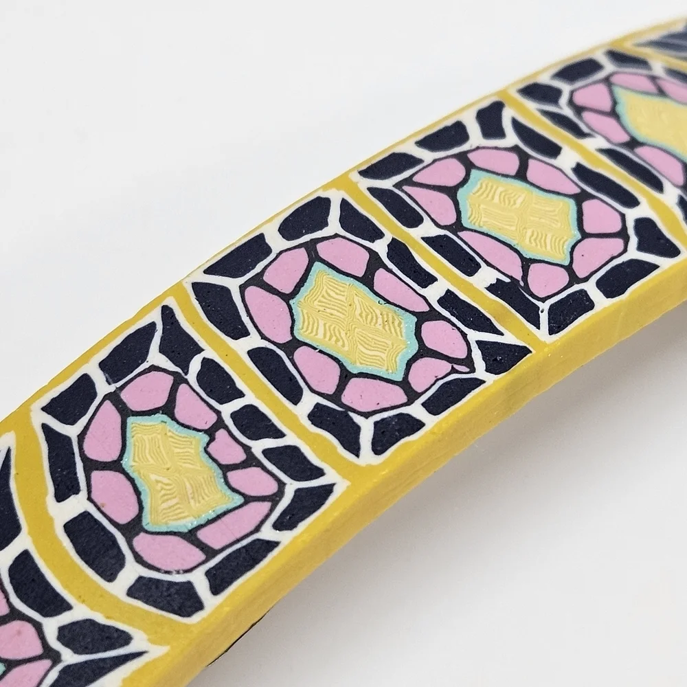 VINTAGE Yellow and Blue Design Clay Hair French Barrette Clip