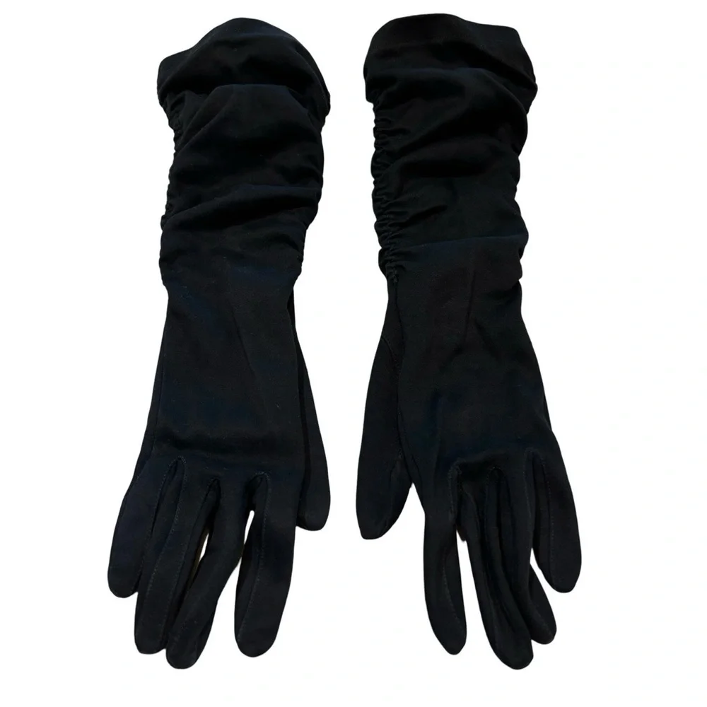 Black Gathered‎ Long Gloves by Elvette Royal by Dawnelle USA 6 1/2