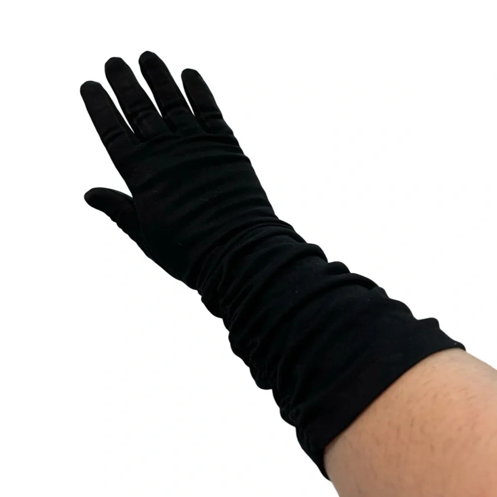 Black Gathered‎ Long Gloves by Elvette Royal by Dawnelle USA 6 1/2