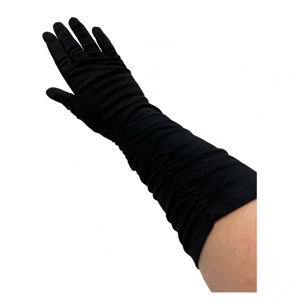 Black Gathered‎ Long Gloves by Elvette Royal by Dawnelle USA 6 1/2