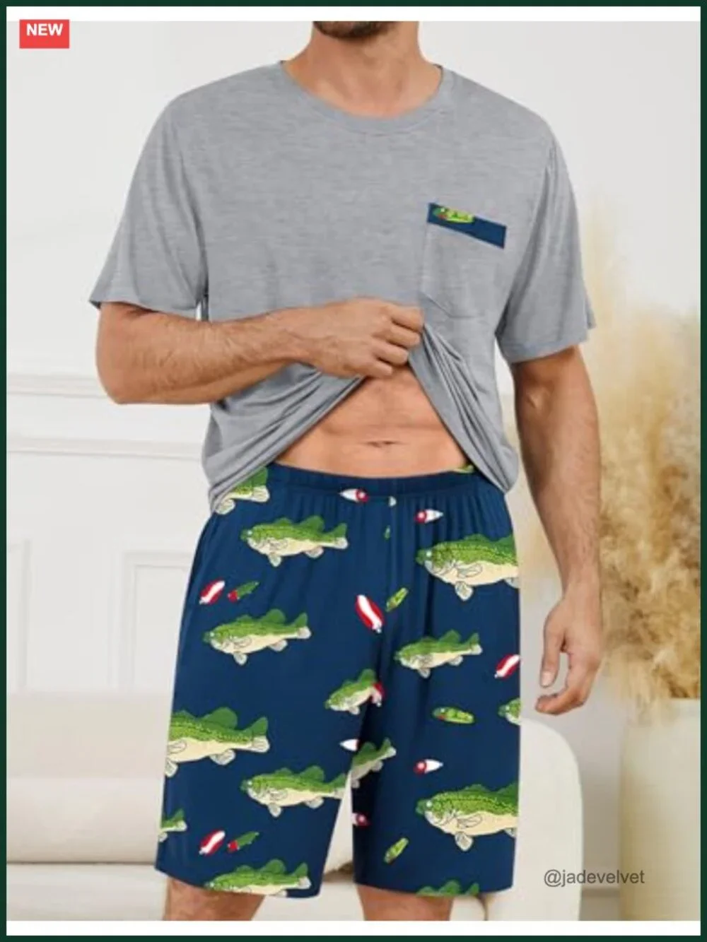 Men's Short Sleeve Pajama Set 2 Piece Loungewear Sleepwear Polyester