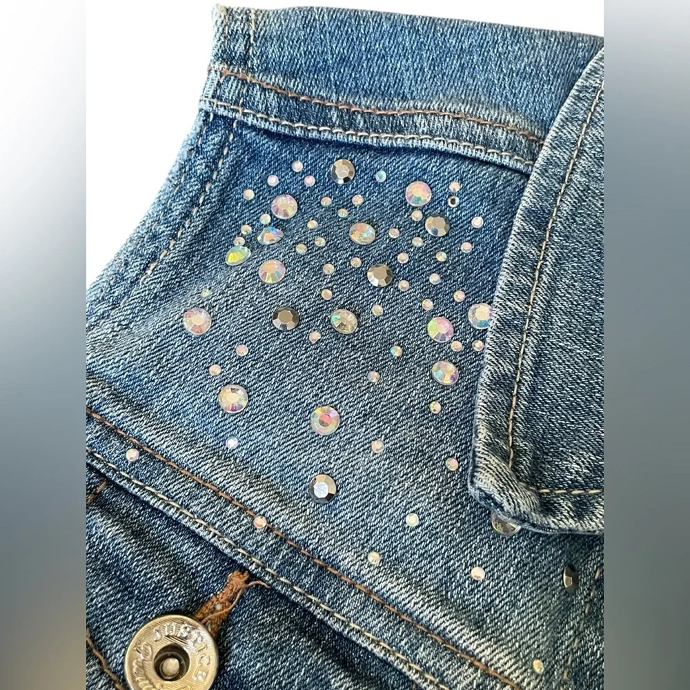 Justice Vest Denim Jean Embellished Bling Sleeveless Jacket Distressed Kid 10/12
