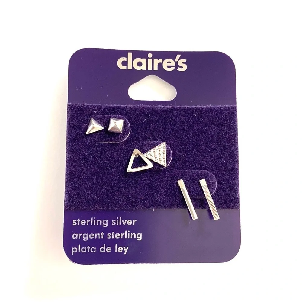 Claire’s set of (3) sterling‎ silver of earrings, NWT, Original Sealed Packaging