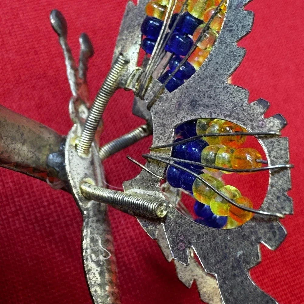 Glass Beaded Trembler Butterfly Hair‎ Clip Silver Tone Accessory Vintage