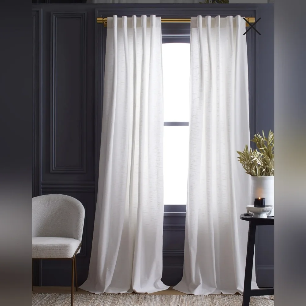 NWT! Quince 100% Cotton White Slub Curtains, 48