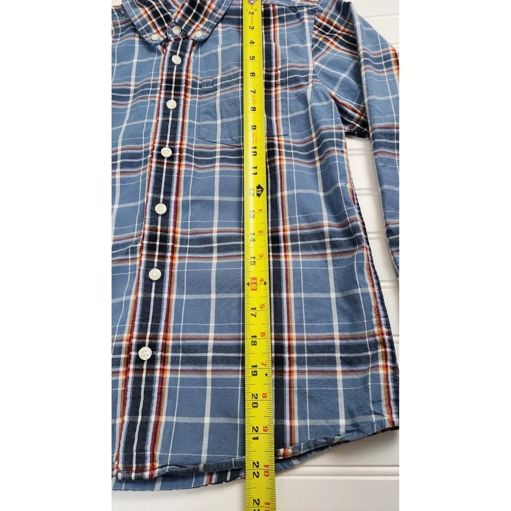 Gymboree Kids Plaid‎ Button Down Shirt Long Sleeve Blue Orange White Size M 7-8