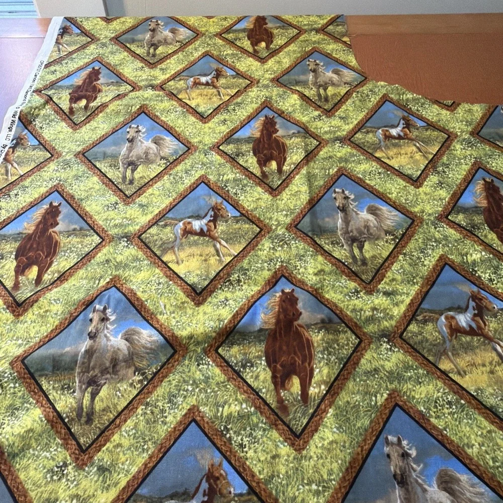 Wild Wings Horse Fabric Chris Cummings Remnant Approx .5 Yard