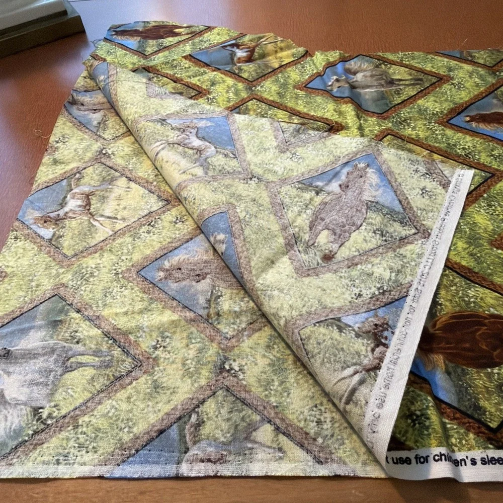 Wild Wings Horse Fabric Chris Cummings Remnant Approx .5 Yard