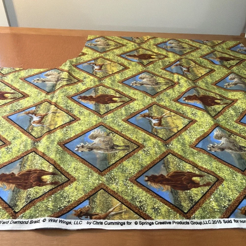Wild Wings Horse Fabric Chris Cummings Remnant Approx .5 Yard