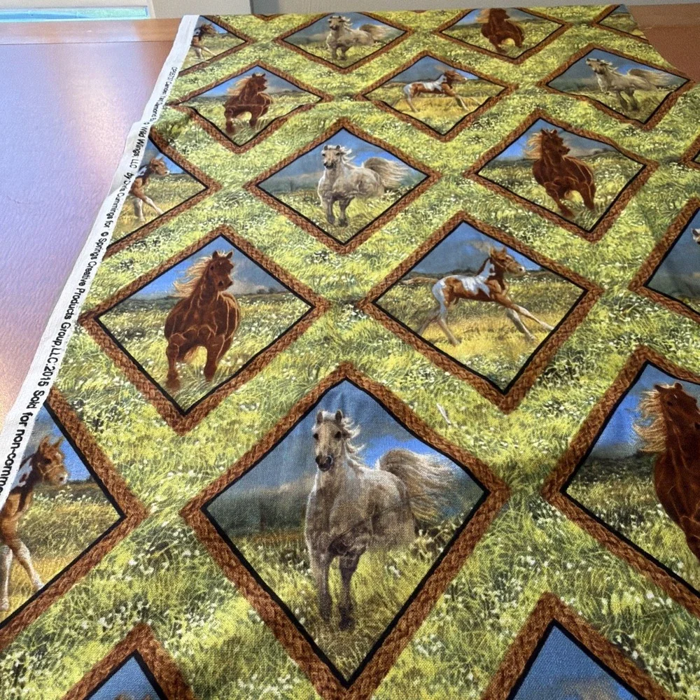 Wild Wings Horse Fabric Chris Cummings Remnant Approx .5 Yard