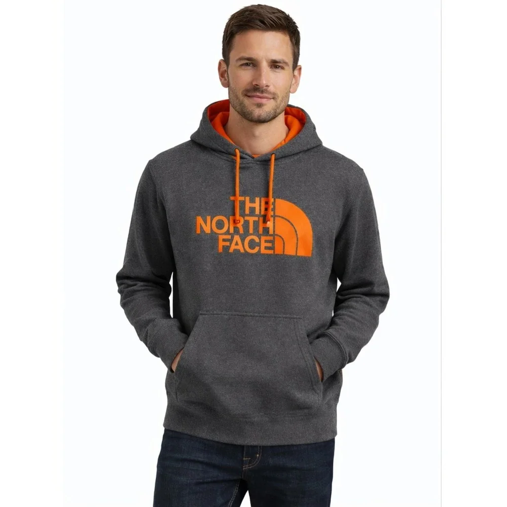 THE‎ NORTH FACE Gray Pullover Hoodie XL Orange Logo Classic