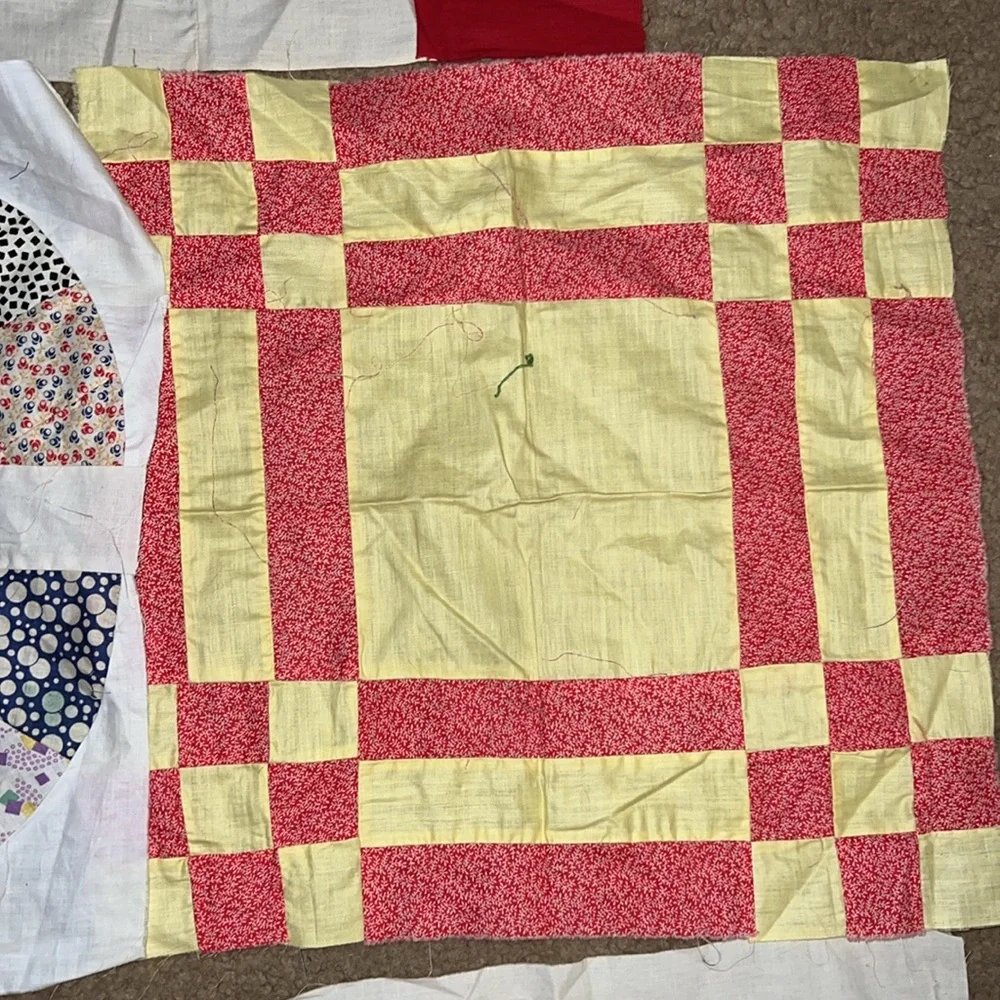 Lot vintage handmade quilt blocks squares 15” & 12” use for pillows etc