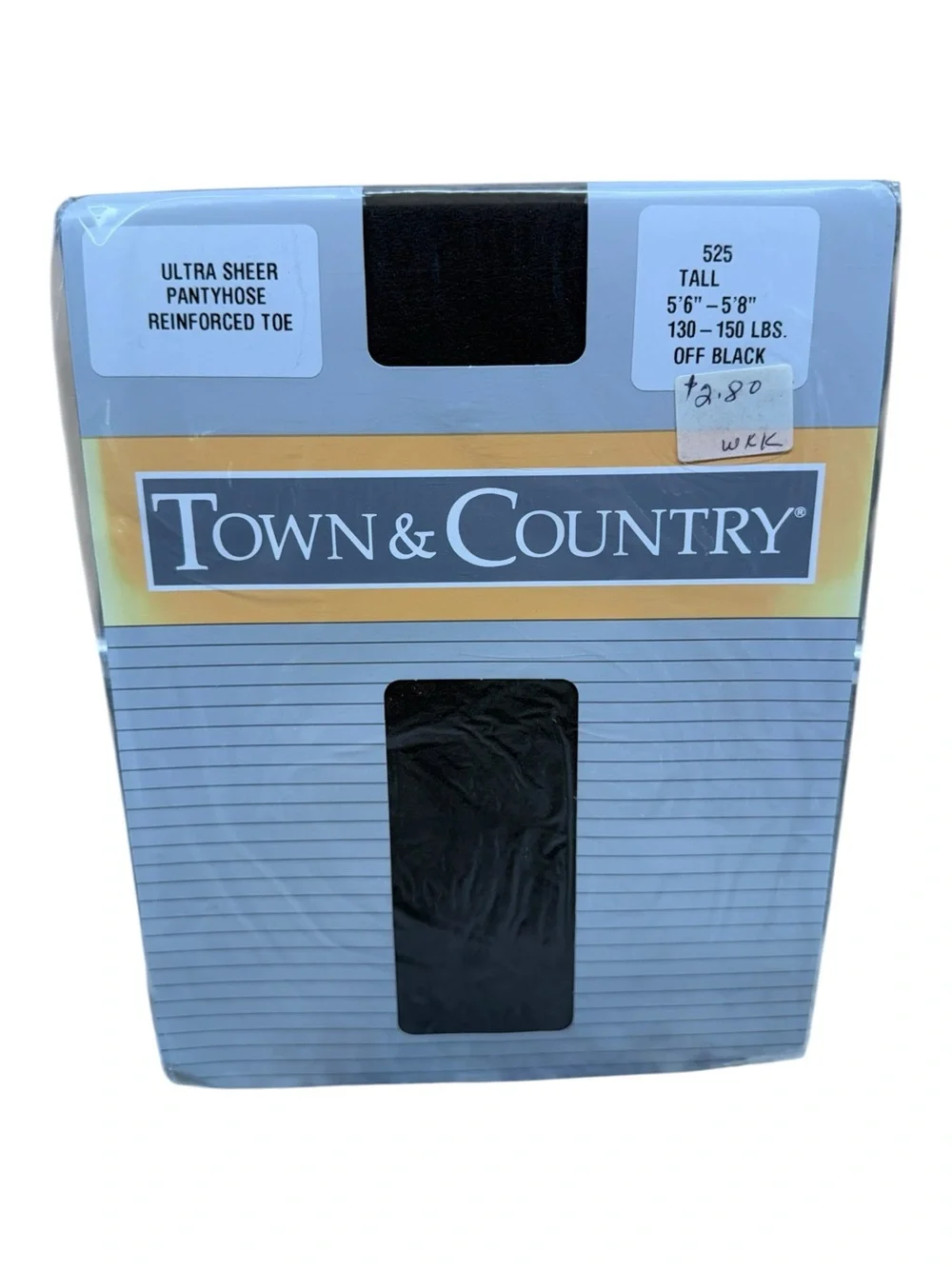 Vintage Town & Country Ultra Sheer Pantyhose 100% Nylon Tall Off Black Reinf Toe