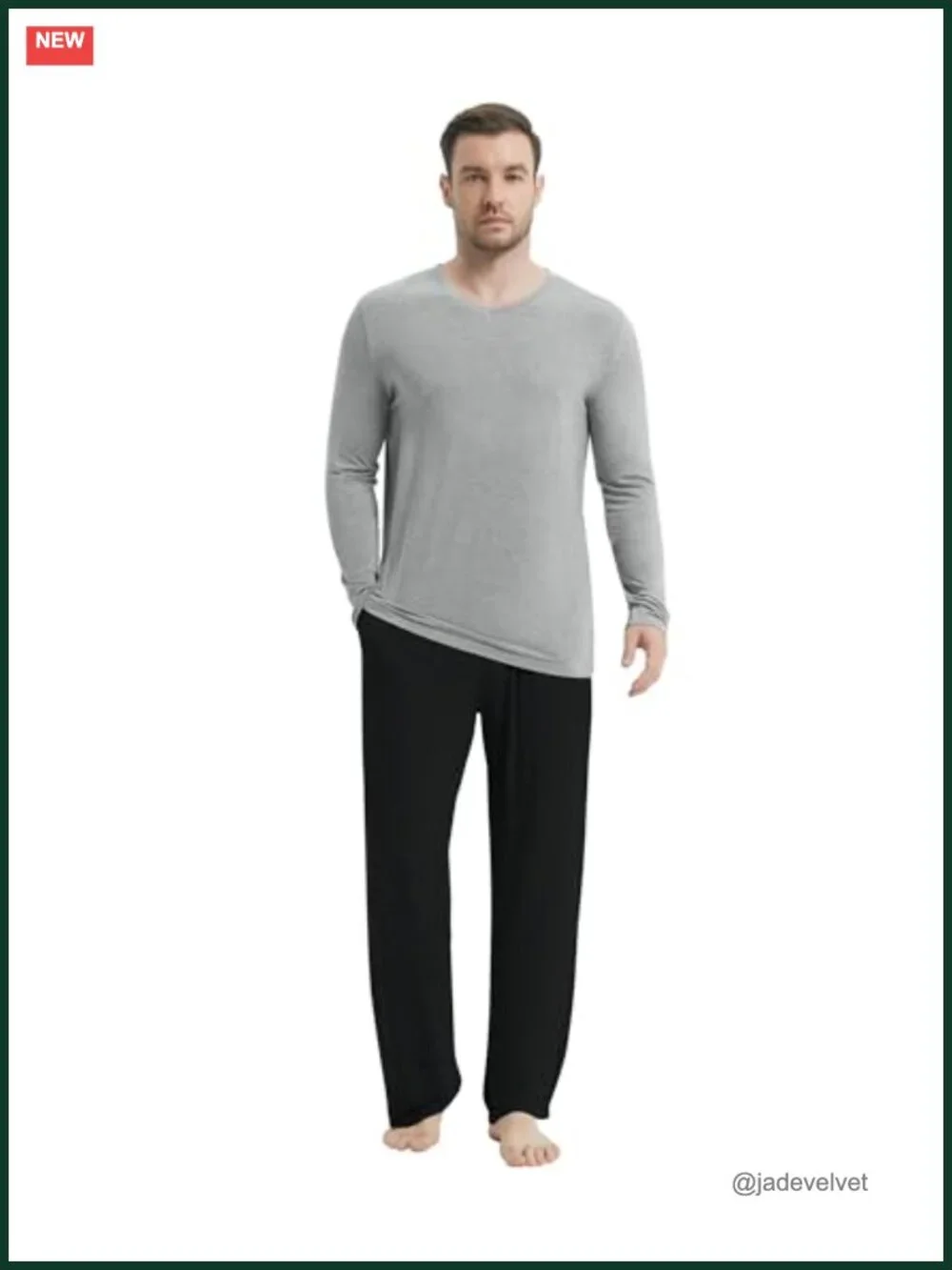 Men's Pajama Set - Viscose from Bamboo Long Sleeve V-Neck with Pants