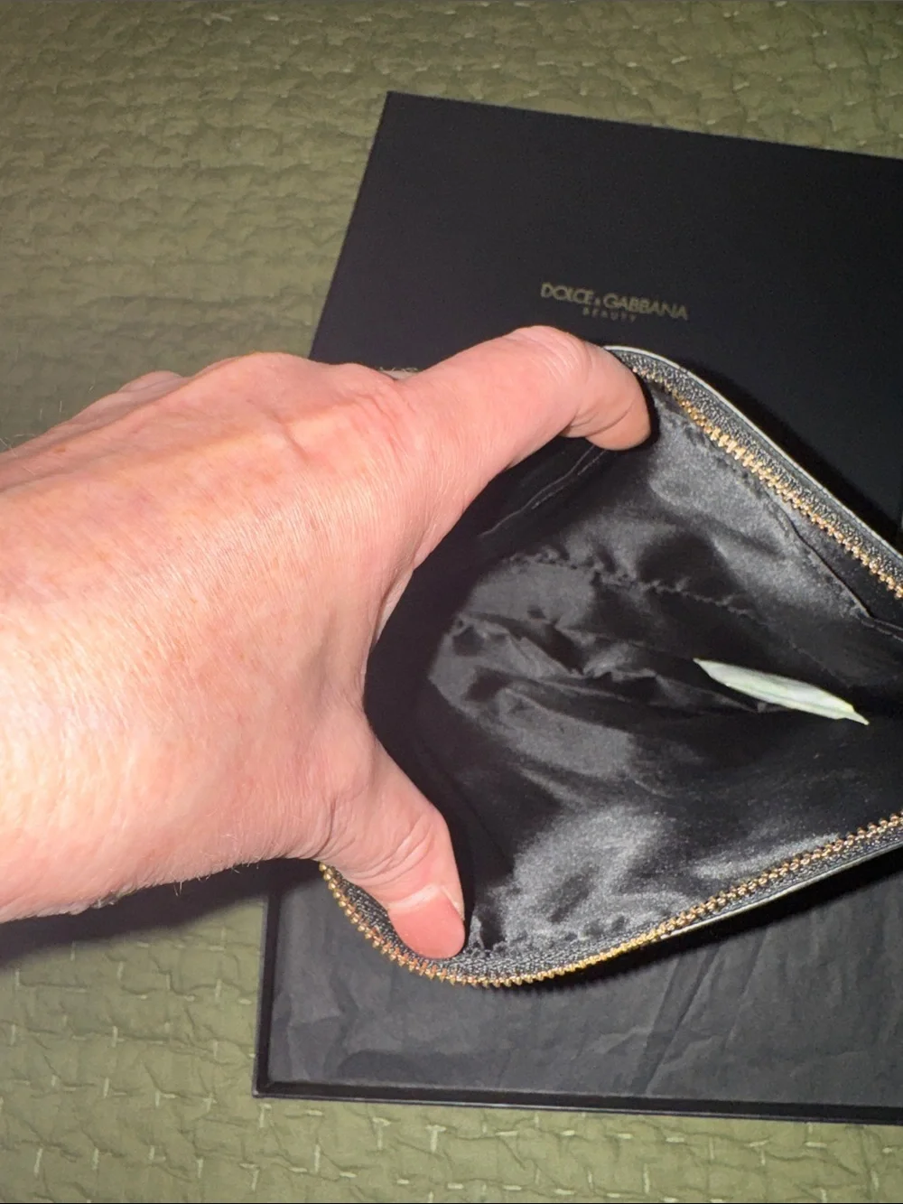 Dolce & Gabbana Black Leather Beauty Pouch with Gold Logo